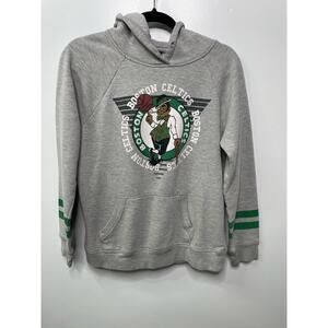 NBA Pullover Hoodie Sweatshirt Boston Celtics Print Kangaroo Pocket Gray Youth M